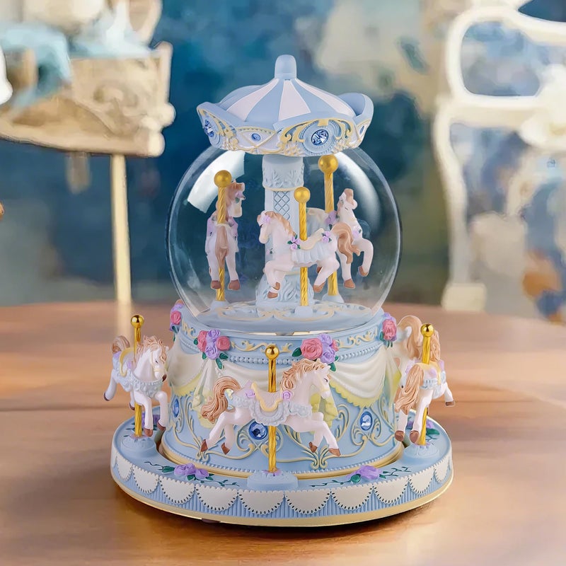 Mr.Winder Music Box Carousel Snow Globe, Anniversary Christmas Birthday Gifts for Girls Mom Friend Daughter, Unicorn Music Boxes Carousel Horse with Lights Play You are My Sunshine - Image 2